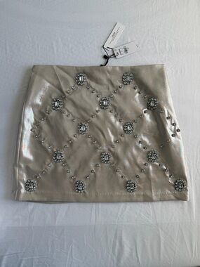 NWT Express Champagne Metallic Rhinestone Mini Skirt Size 10